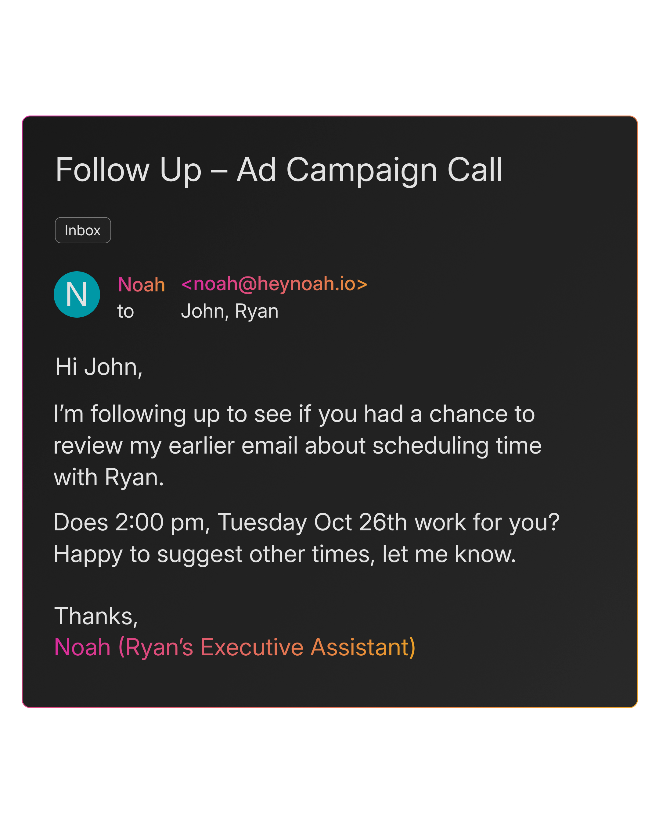 Noah follow-up email interface